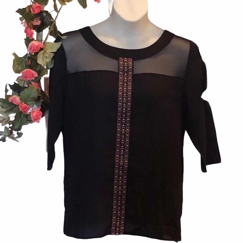 Hug+ Sheer Plus Size Black Top 2X